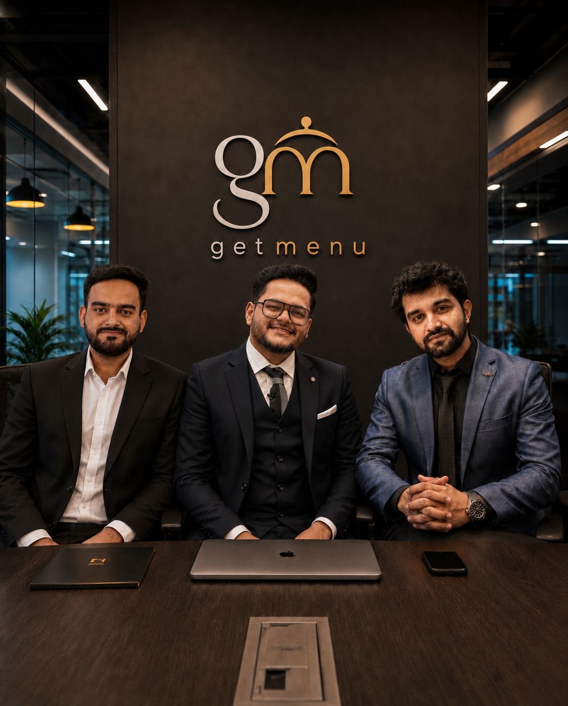 The Get Menu founders — Anzul Aqeel, Tanzeel ur Rehman and Agha Shah Zaman — at the Get Menu office